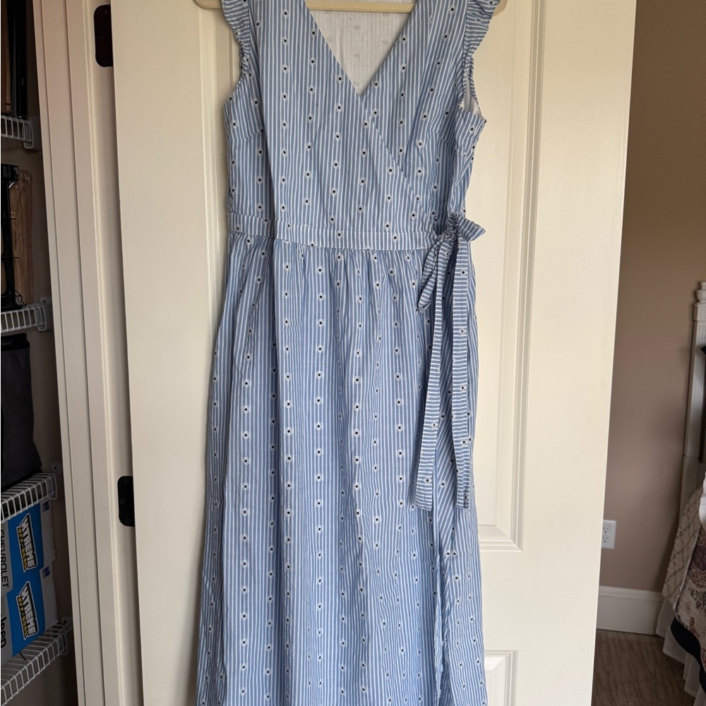 Loft Blue Striped Eyelet Sleeveless Dress